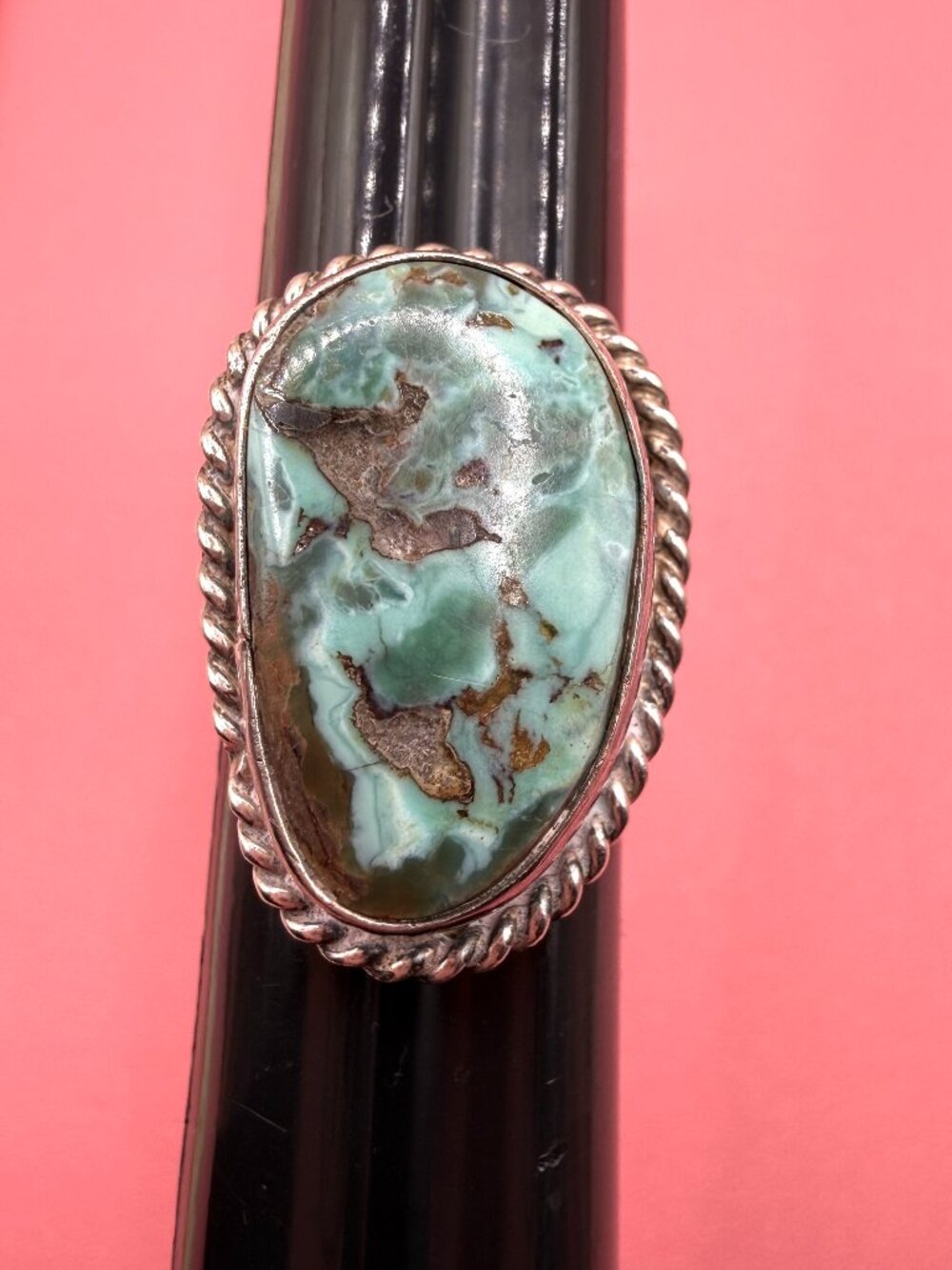 Vintage Artisan Southwestern Large Turquoise Stone Silver Ring Old Size 5